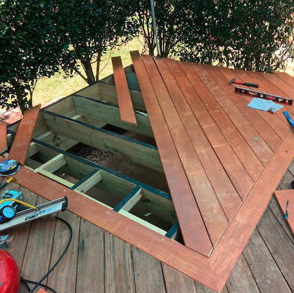 Picture framed deck build in progress